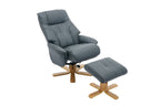 Blue Full Leather Large Swivel Recliner Chair with Footstool - Home Furniture Interiors