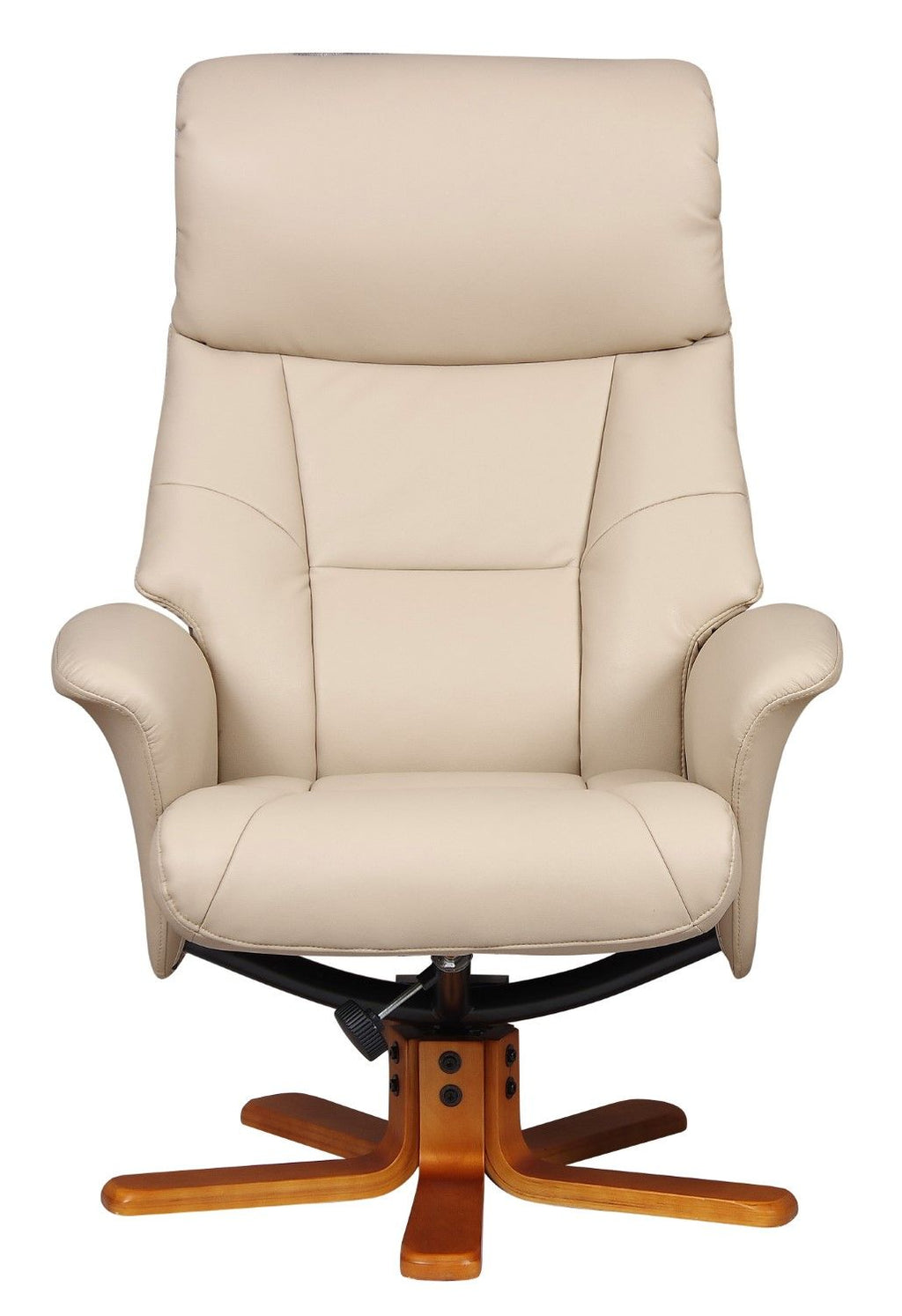 Cafe Latte Leather Effect Swivel Recliner Footstool Oak Base - Home Furniture Interiors