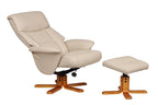 Cafe Latte Leather Effect Swivel Recliner Footstool Oak Base - Home Furniture Interiors