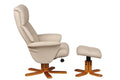 Cafe Latte Leather Effect Swivel Recliner Footstool Oak Base - Home Furniture Interiors