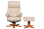 Cafe Latte Leather Effect Swivel Recliner Footstool Oak Base - Home Furniture Interiors