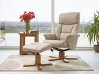 Cafe Latte Leather Effect Swivel Recliner Footstool Oak Base - Home Furniture Interiors