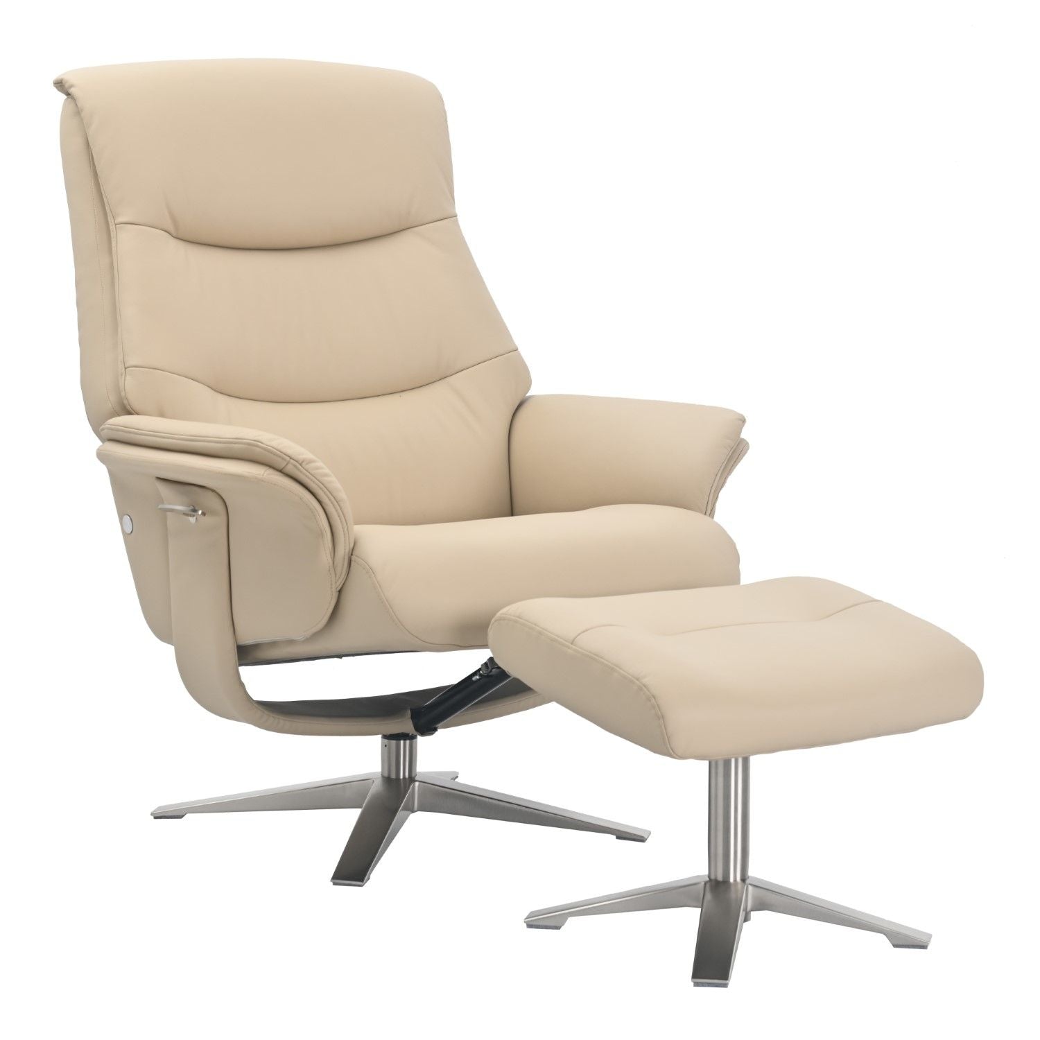 Cafe Latte Leather Swivel Recliner with Footstool