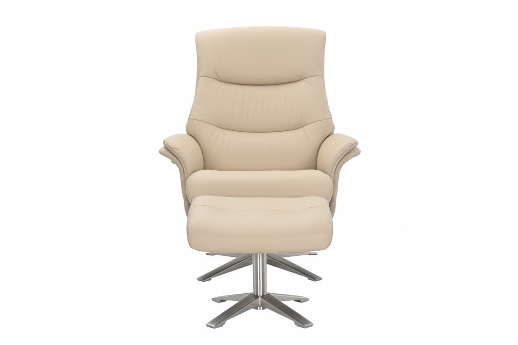 Cafe Latte Leather Swivel Recliner with Footstool