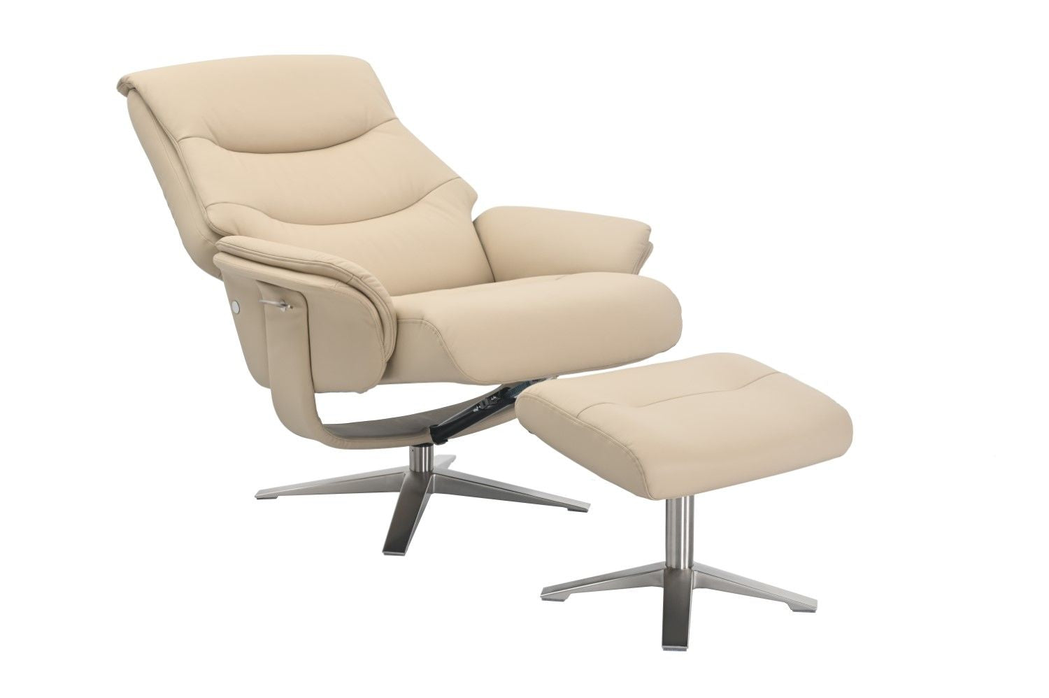 Cafe Latte Leather Swivel Recliner with Footstool