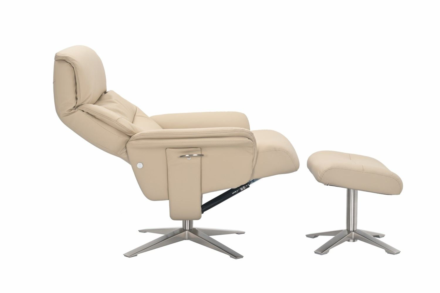 Cafe Latte Leather Swivel Recliner with Footstool