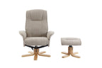 Camel Fabric Swivel Recliner with Footstool Oak Base - Home Furniture Interiors