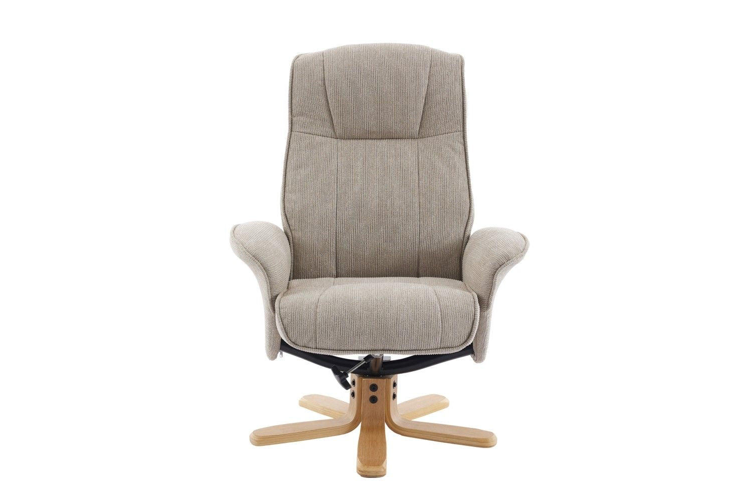 Camel Fabric Swivel Recliner with Footstool Oak Base - Home Furniture Interiors
