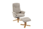 Camel Fabric Swivel Recliner with Footstool Oak Base - Home Furniture Interiors