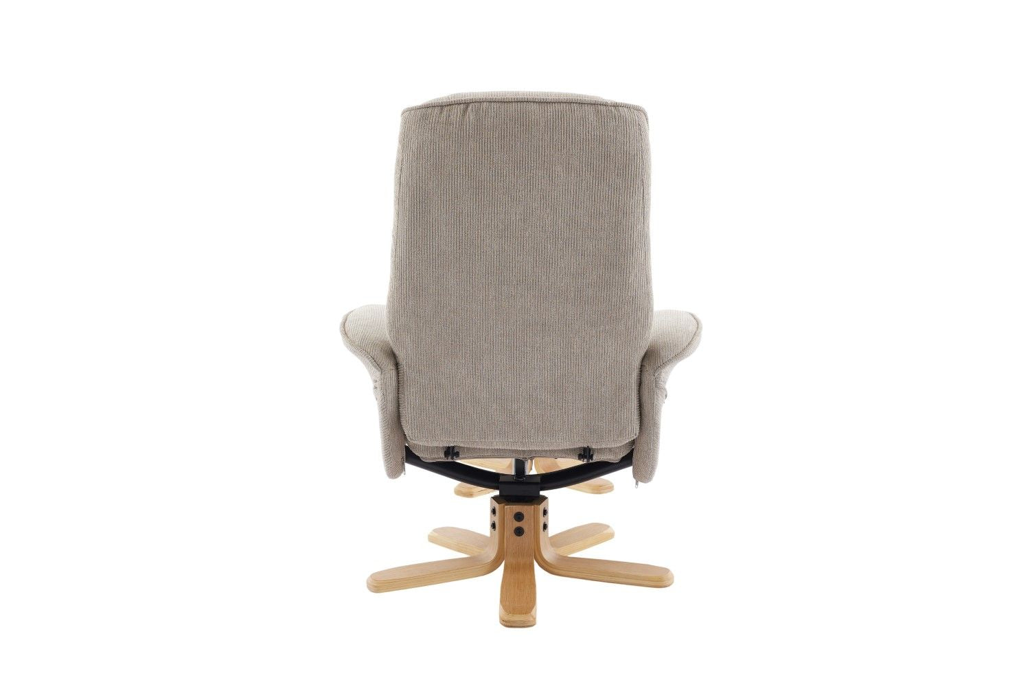 Camel Fabric Swivel Recliner with Footstool Oak Base - Home Furniture Interiors