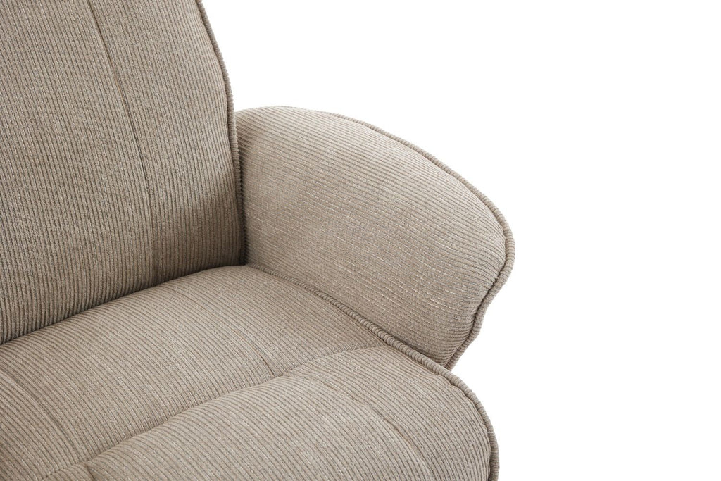 Camel Fabric Swivel Recliner with Footstool Oak Base - Home Furniture Interiors