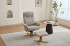 Camel Fabric Swivel Recliner with Footstool Oak Base - Home Furniture Interiors