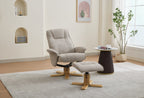 Camel Fabric Swivel Recliner with Footstool Oak Base - Home Furniture Interiors