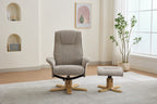 Camel Fabric Swivel Recliner with Footstool Oak Base - Home Furniture Interiors
