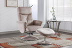 Champagne Fabric Swivel Recliner with Footstool Chrome Base