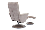 Champagne Fabric Swivel Recliner with Footstool Chrome Base - Home Furniture Interiors