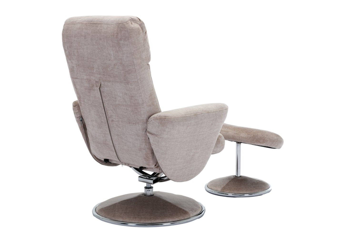 Champagne Fabric Swivel Recliner with Footstool Chrome Base