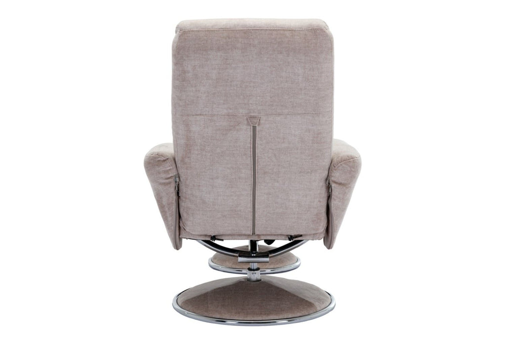 Champagne Fabric Swivel Recliner with Footstool Chrome Base