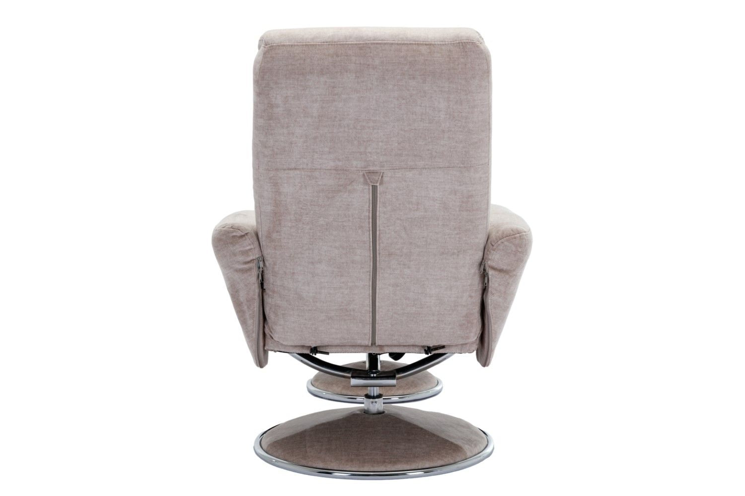 Champagne Fabric Swivel Recliner with Footstool Chrome Base
