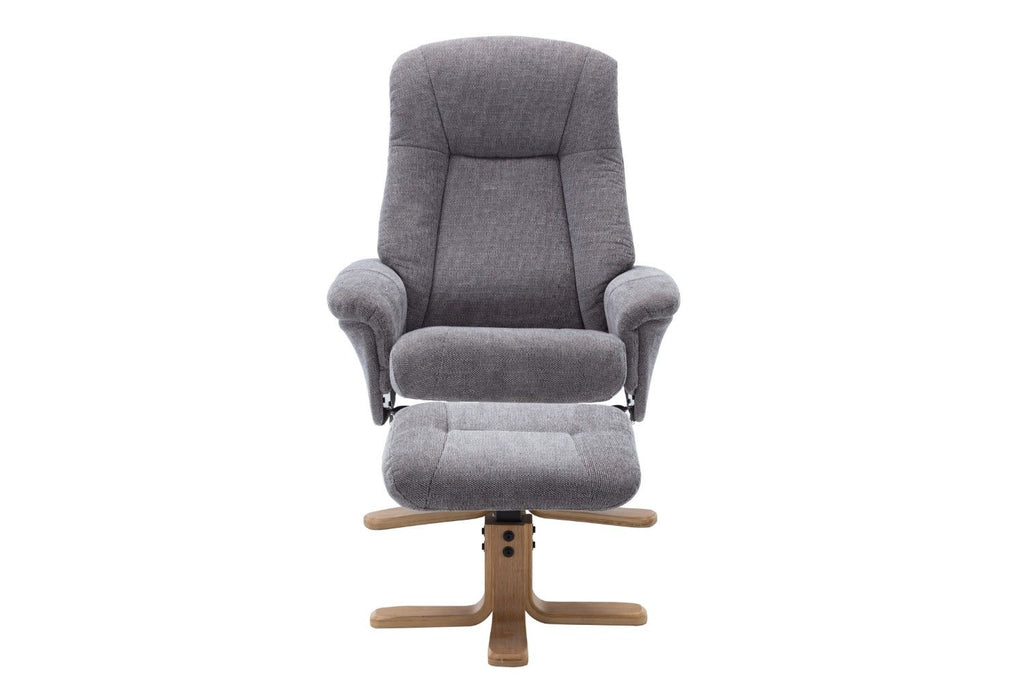 Charcoal Fabric Swivel Recliner with Footstool Oak Base