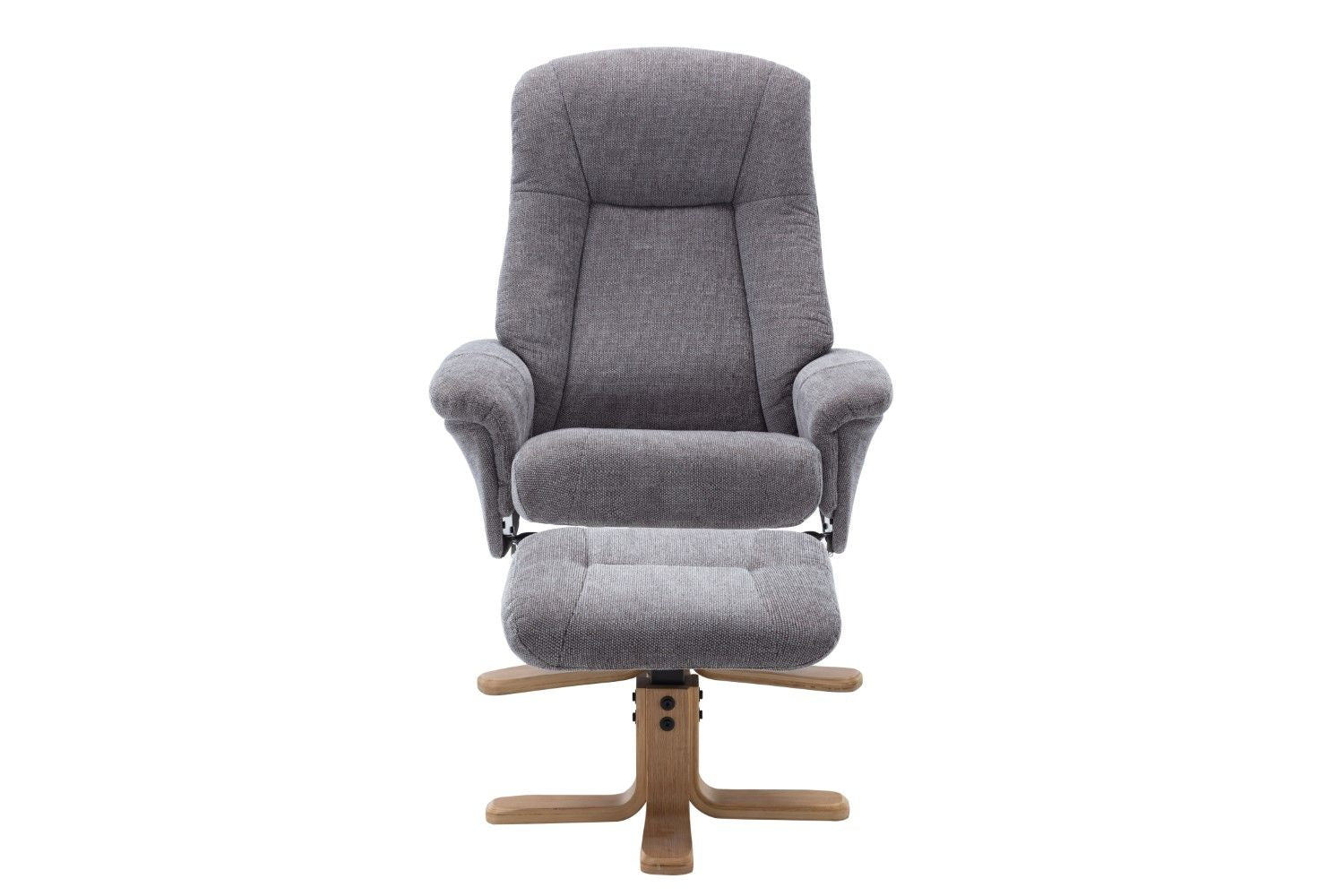 Charcoal Fabric Swivel Recliner with Footstool Oak Base
