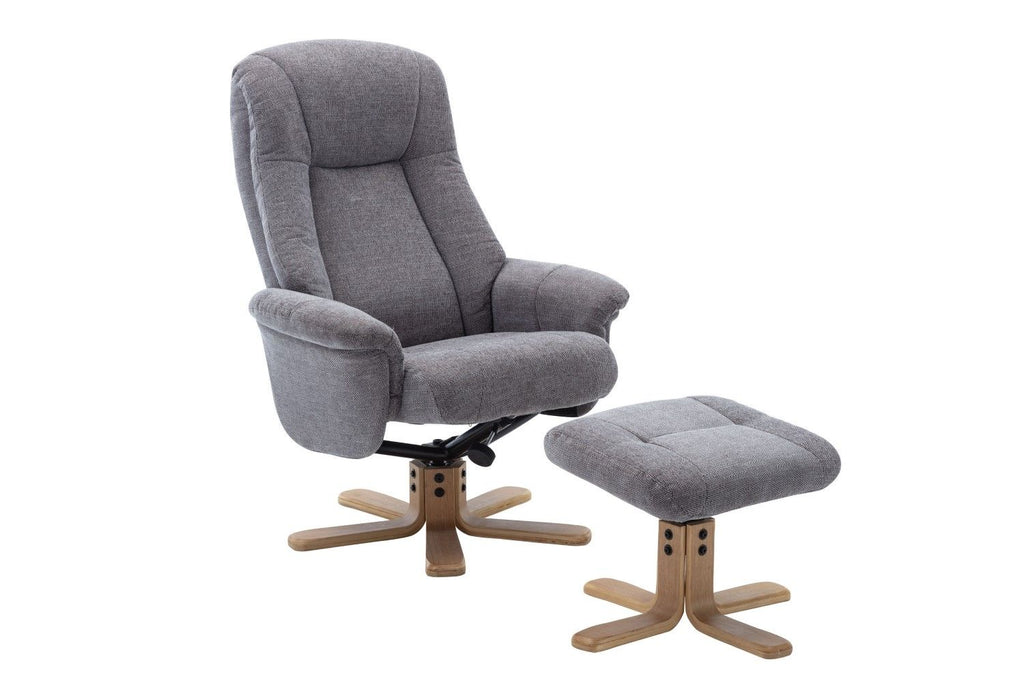 Charcoal Fabric Swivel Recliner with Footstool Oak Base