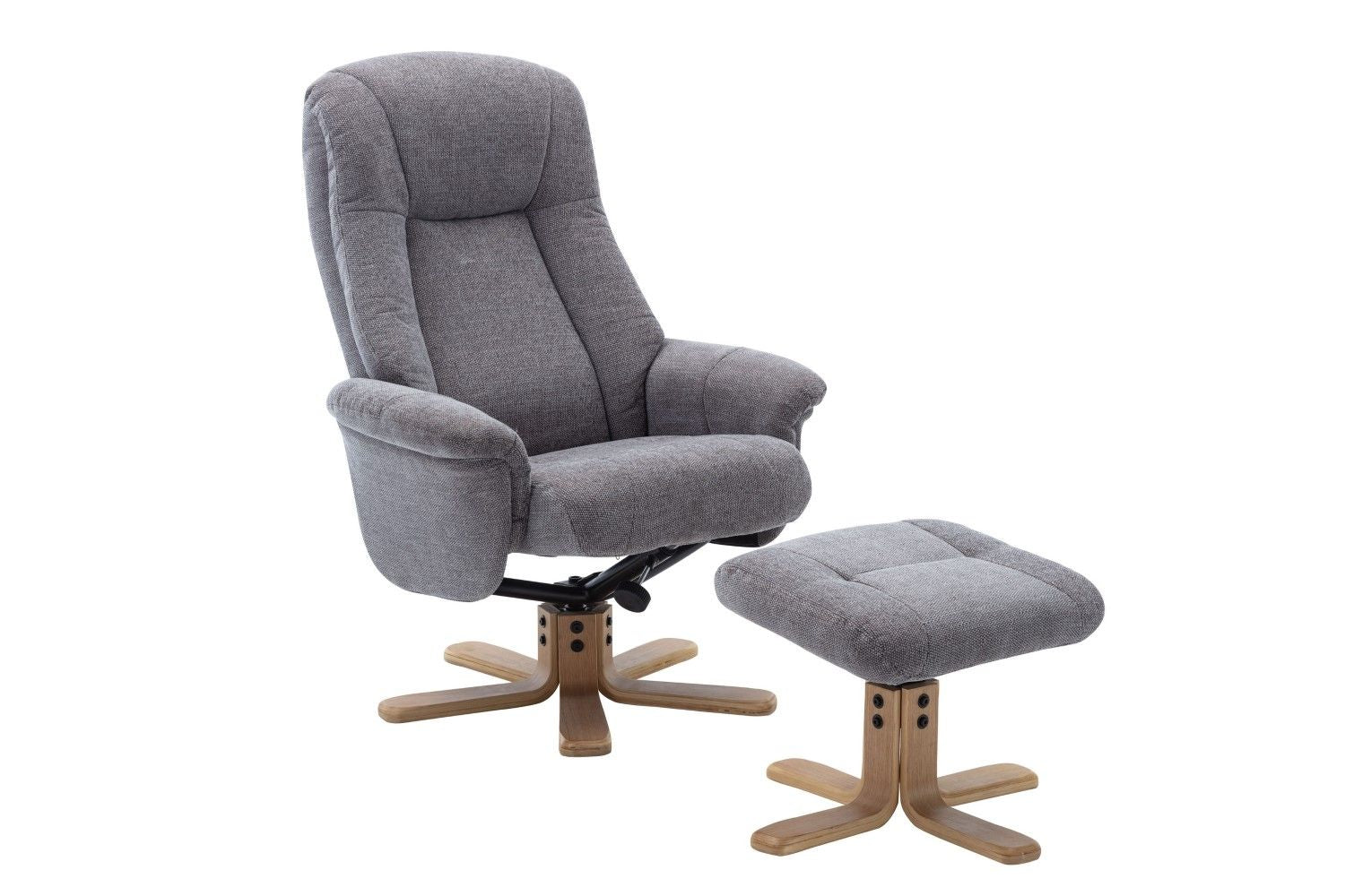 Charcoal Fabric Swivel Recliner with Footstool Oak Base