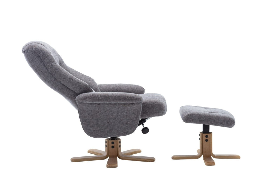 Charcoal Fabric Swivel Recliner with Footstool Oak Base