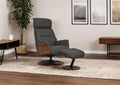 Charcoal Full Leather Swivel Recliner Chair with Footstool