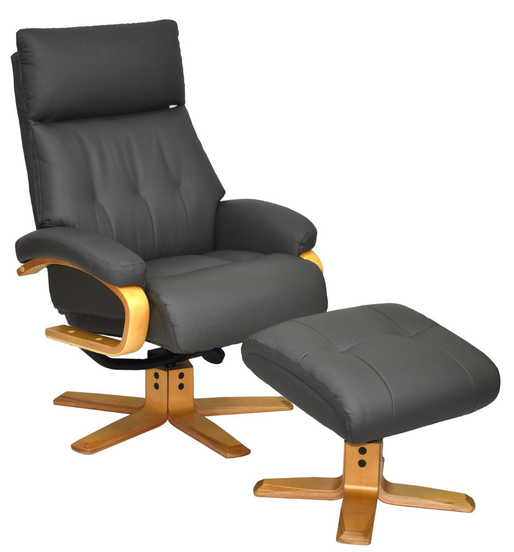 Charcoal Leather Recliner Chair with Footstool