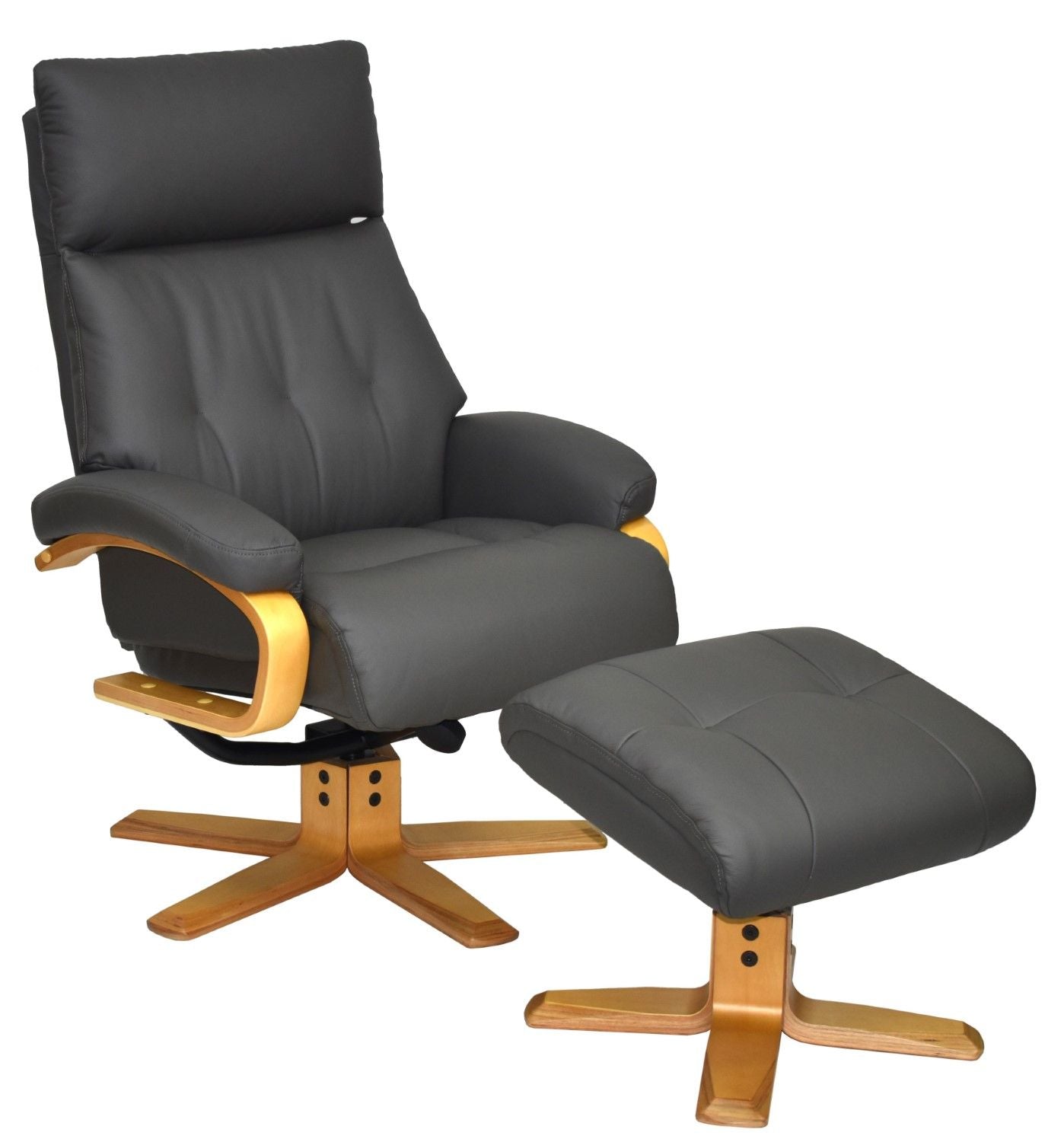 Charcoal Leather Recliner Chair with Footstool