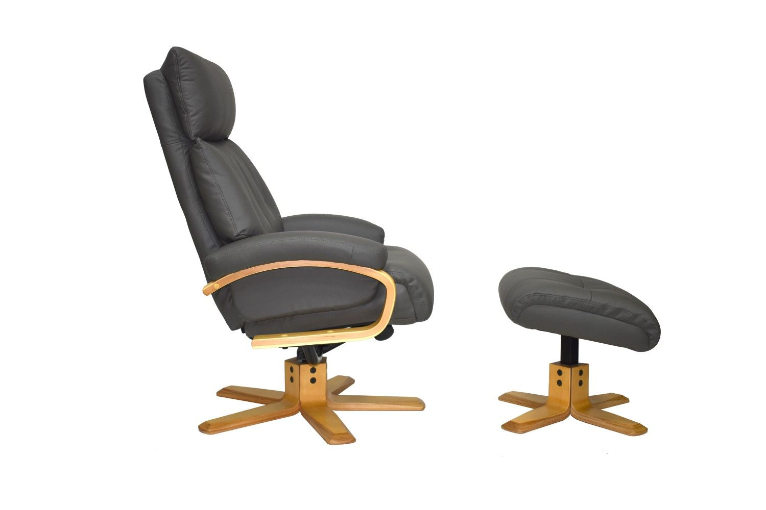 Charcoal Leather Recliner Chair with Footstool