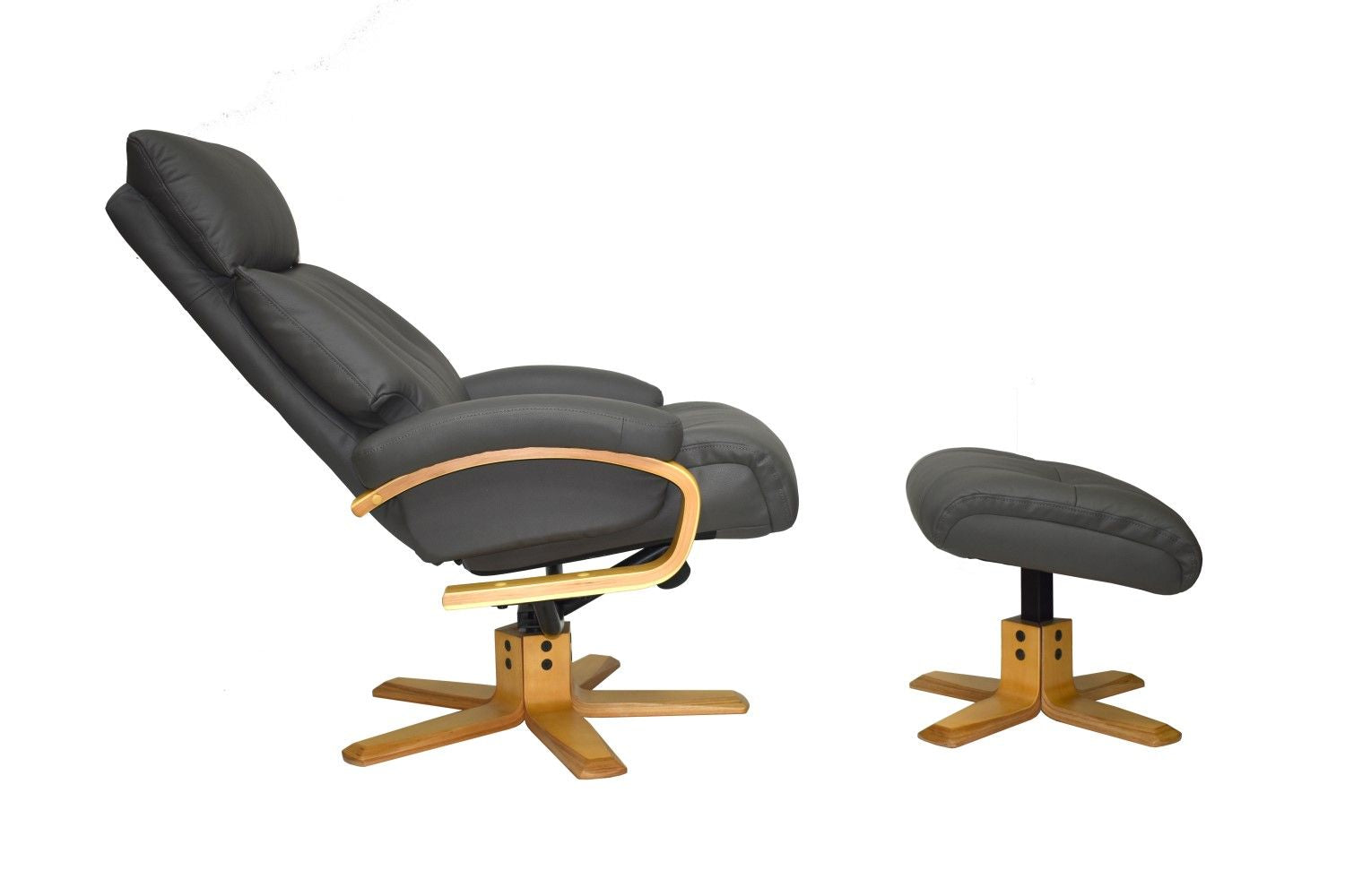 Charcoal Leather Recliner Chair with Footstool