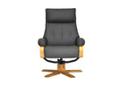 Charcoal Leather Recliner Chair with Footstool - Home Furniture Interiors