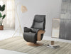 Charcoal Leather Swivel Recliner with Integrated Footstool