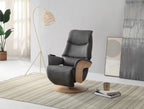 Charcoal Leather Swivel Recliner with Integrated Footstool