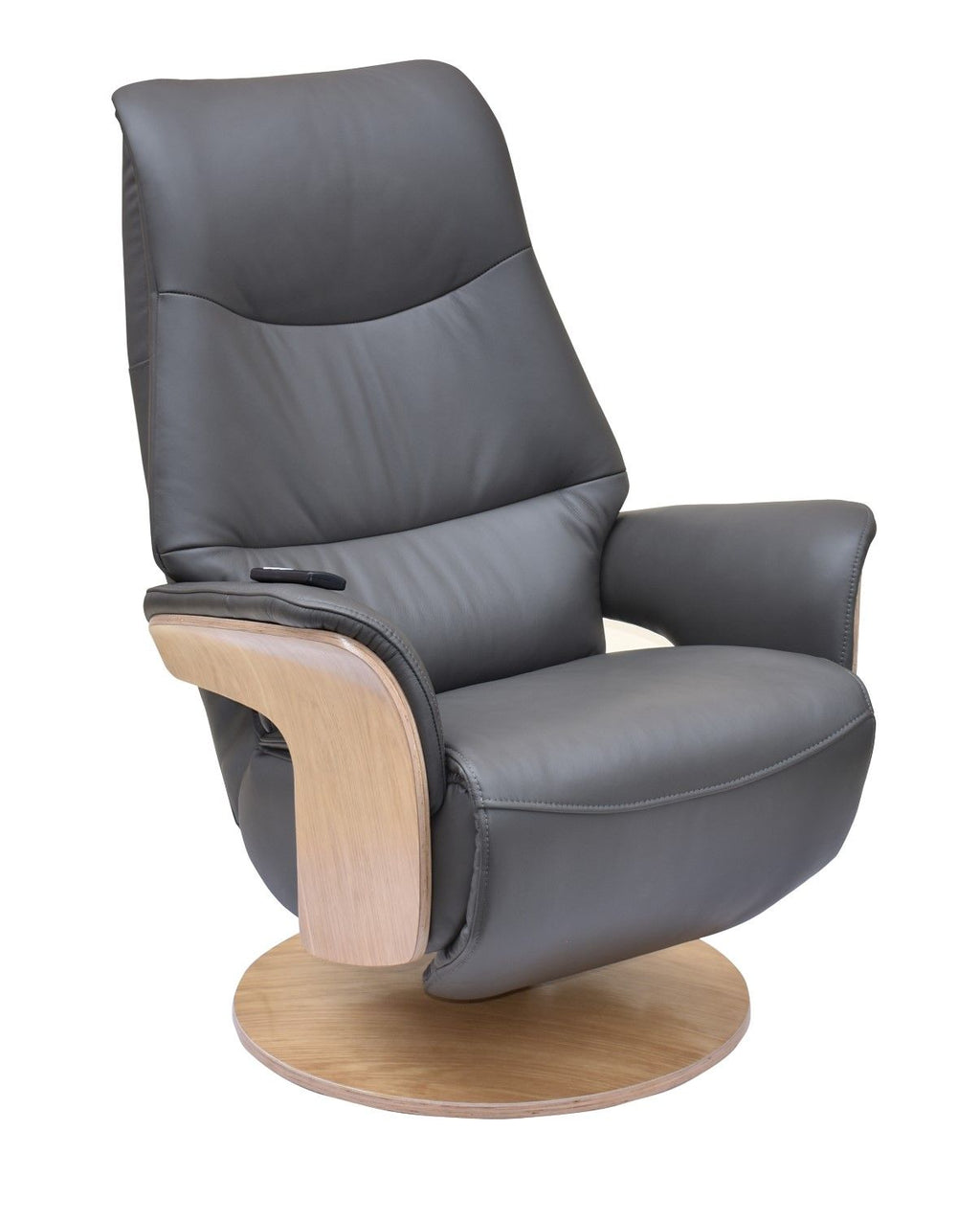 Charcoal Leather Swivel Recliner with Integrated Footstool - Home Furniture Interiors