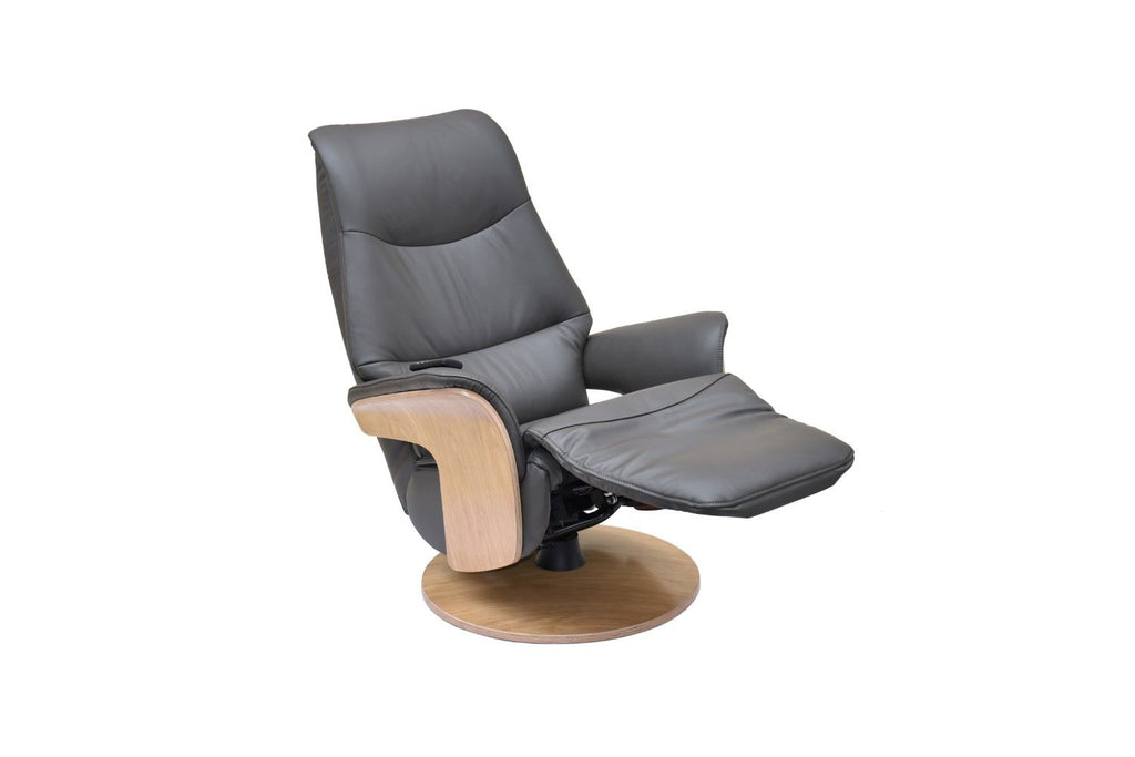 Charcoal Leather Swivel Recliner with Integrated Footstool - Home Furniture Interiors