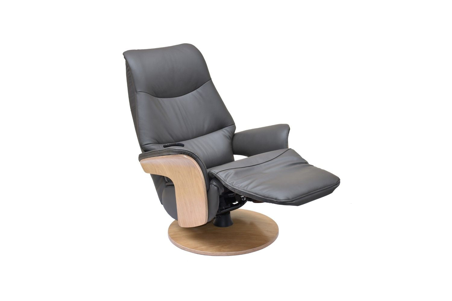 Charcoal Leather Swivel Recliner with Integrated Footstool - Home Furniture Interiors