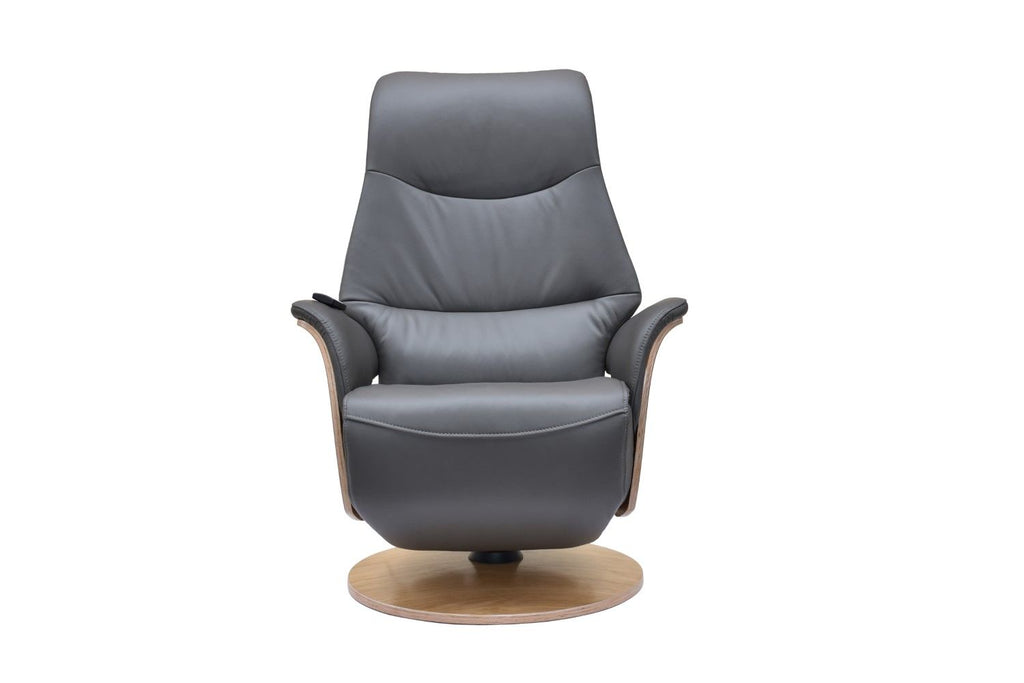 Charcoal Leather Swivel Recliner with Integrated Footstool - Home Furniture Interiors