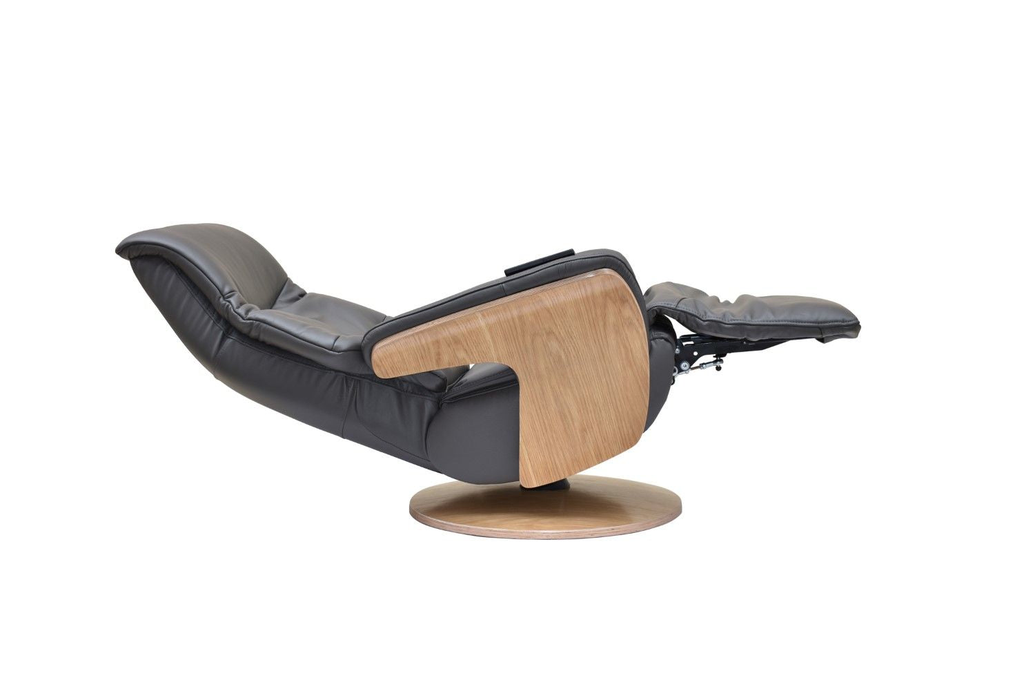 Charcoal Leather Swivel Recliner with Integrated Footstool - Home Furniture Interiors