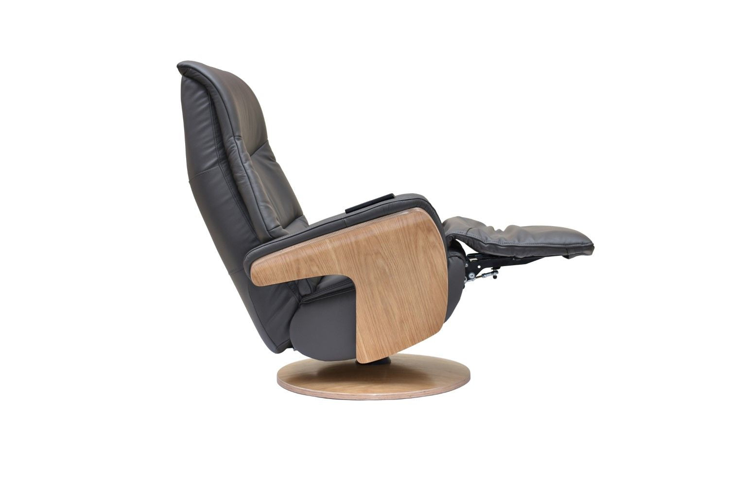 Charcoal Leather Swivel Recliner with Integrated Footstool - Home Furniture Interiors