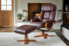 Chestnut Brown Leather Swivel Recliner and Footstool