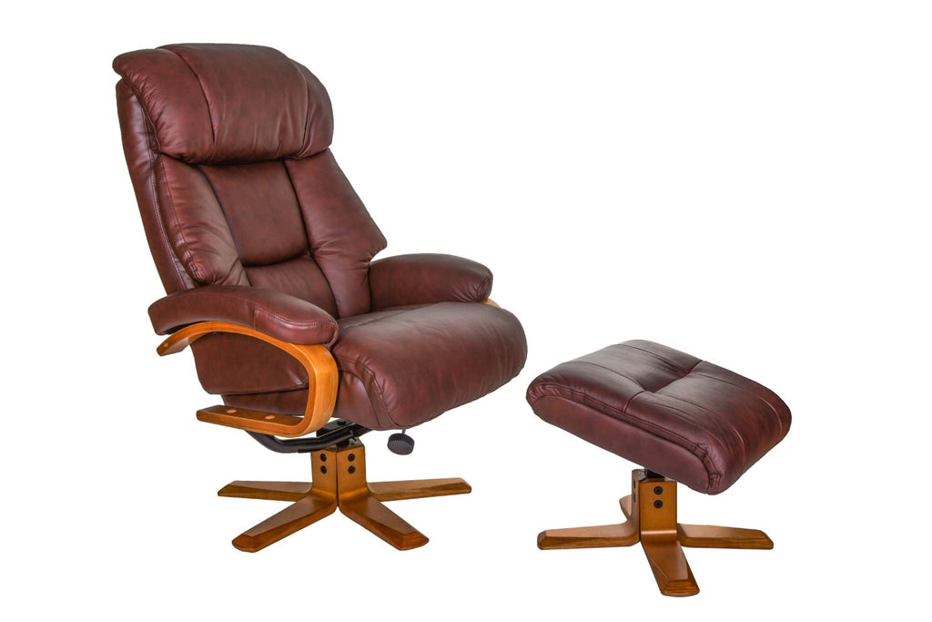 Chestnut Brown Leather Swivel Recliner and Footstool