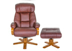 Chestnut Brown Leather Swivel Recliner and Footstool - Home Furniture Interiors