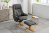 Cinder Leather Effect Recliner with Footstool Oak Base