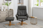 Cinder Leather Effect Recliner with Footstool Oak Base - Home Furniture Interiors