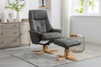 Cinder Leather Effect Recliner with Footstool Oak Base - Home Furniture Interiors