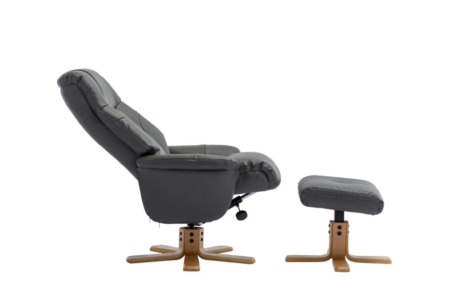 Cinder Leather Effect Recliner with Footstool Oak Base