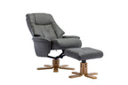 Cinder Leather Effect Recliner with Footstool Oak Base - Home Furniture Interiors